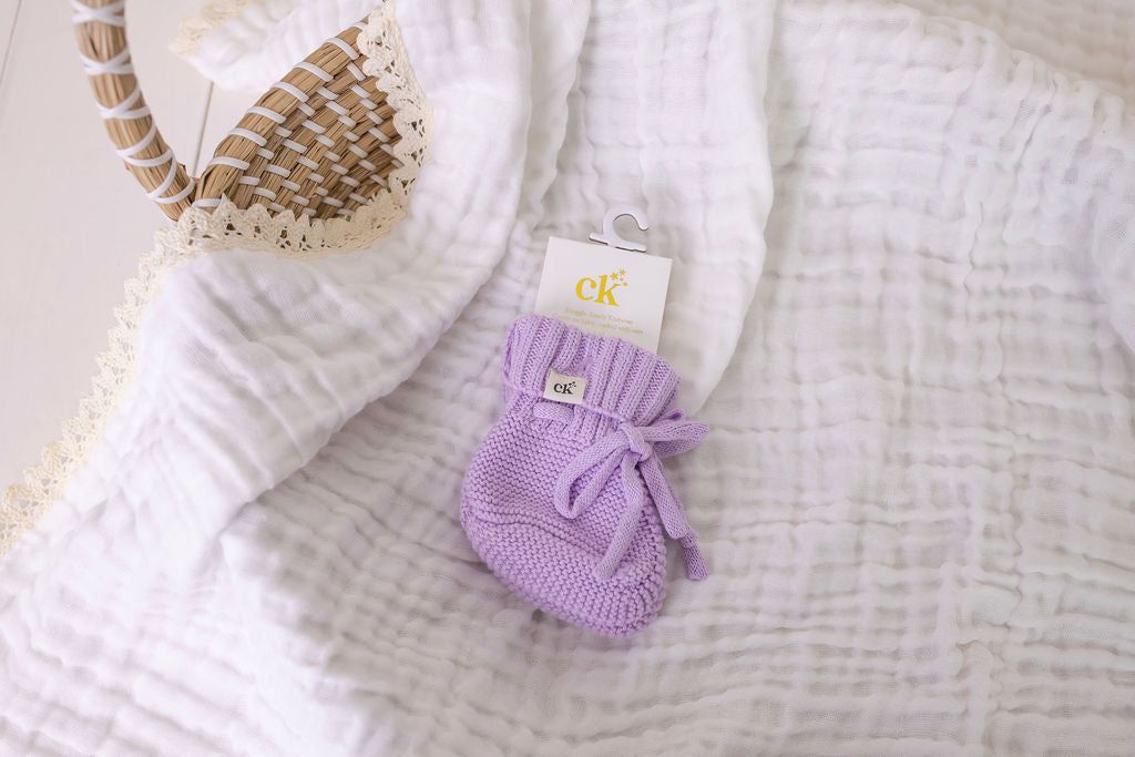 Knitted Baby Booties - Lilac 0-6M