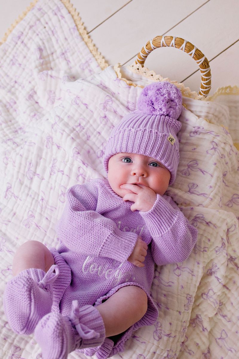 Baby Knit Beanie - Lilac 0-6M