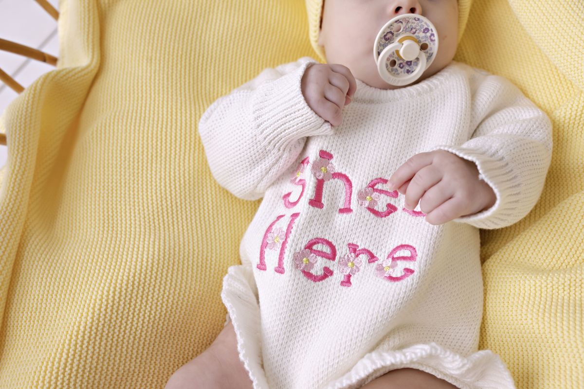 "She's Here" Knit Romper - Snow (NB)