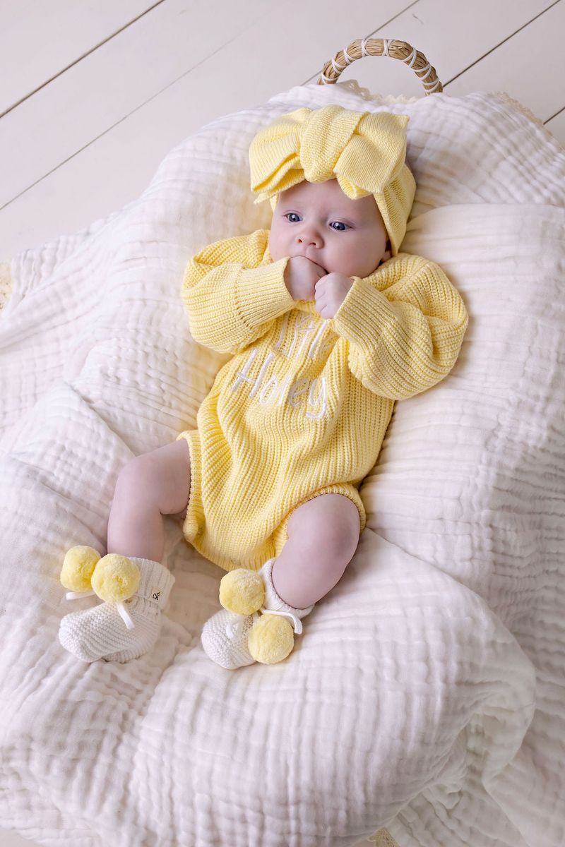 "Little Honey" Knit Romper - Buttercream (NB)