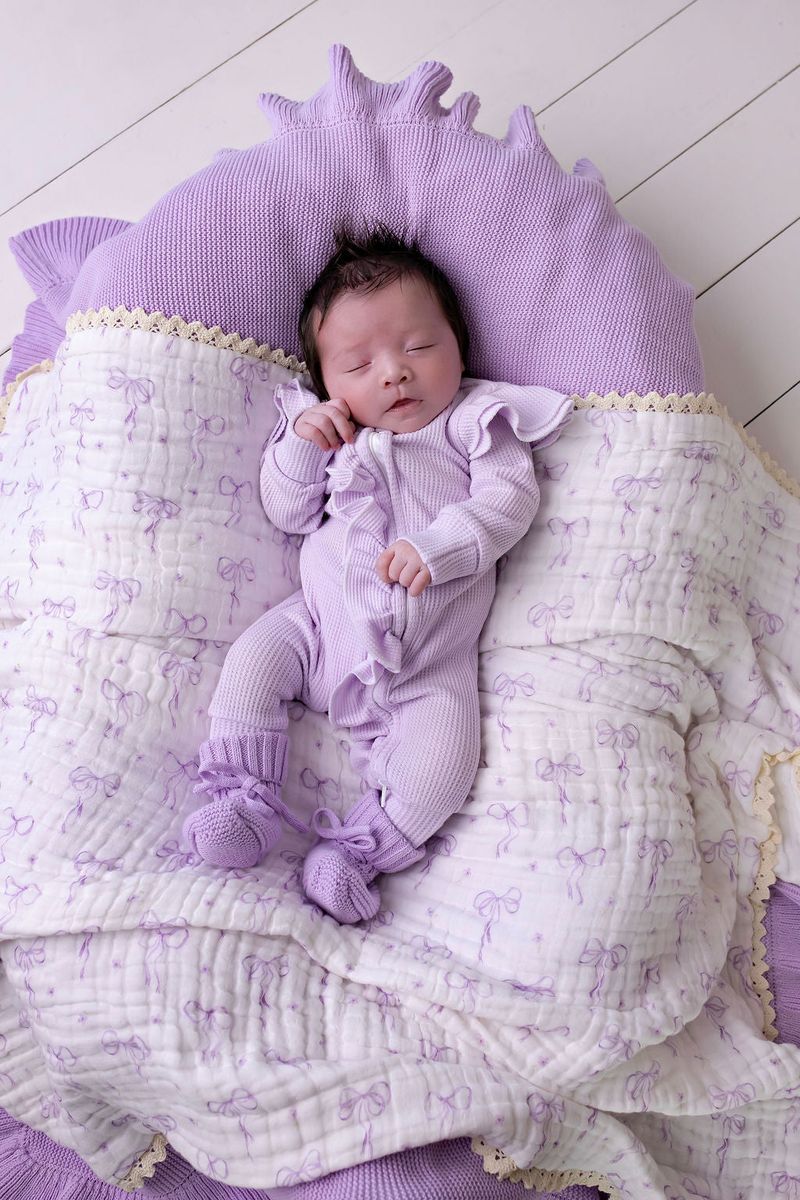 Oversized Knit Top Knot - Lilac Waffle