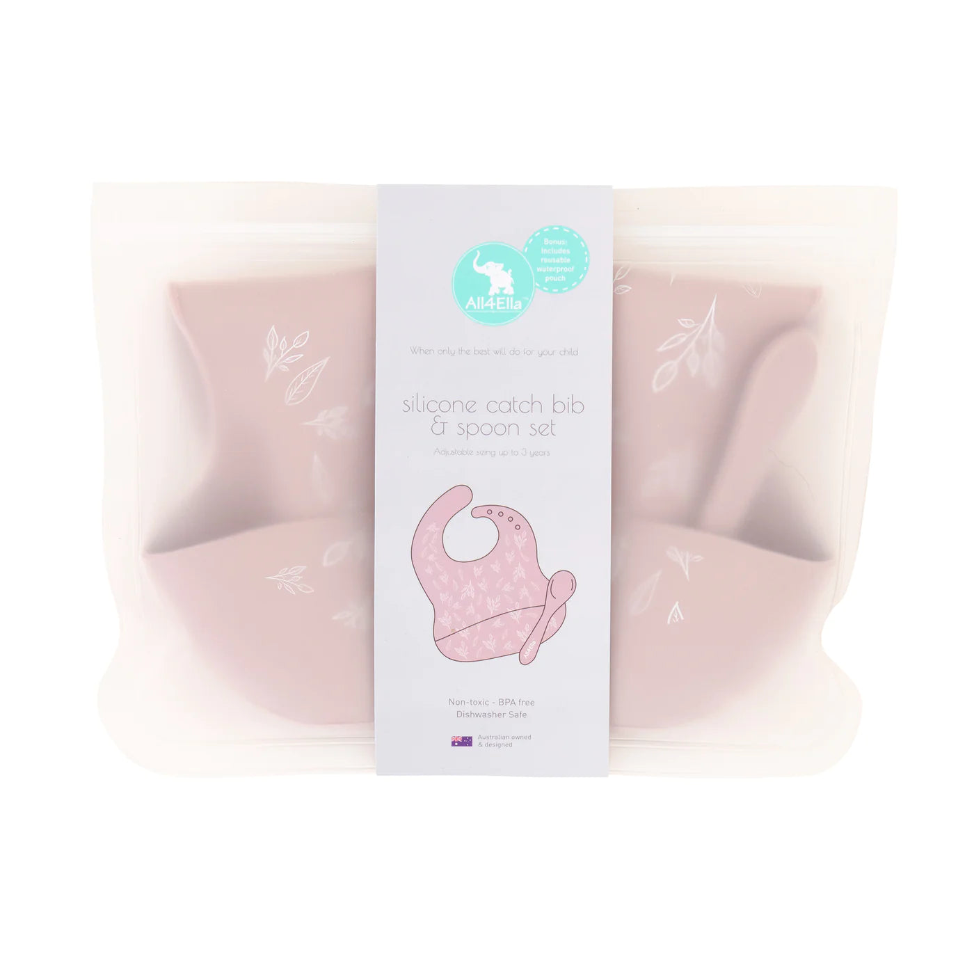 Silicone Bib with Spoon - Dusty Pink