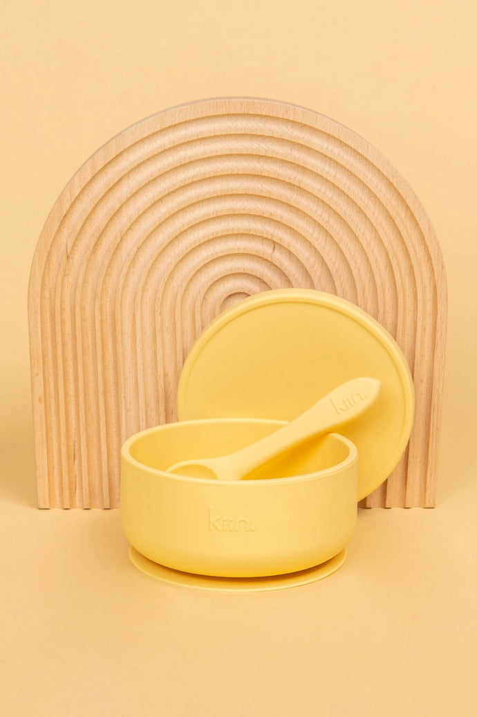 Silicone Suction Bowl w Lid - Buttercup