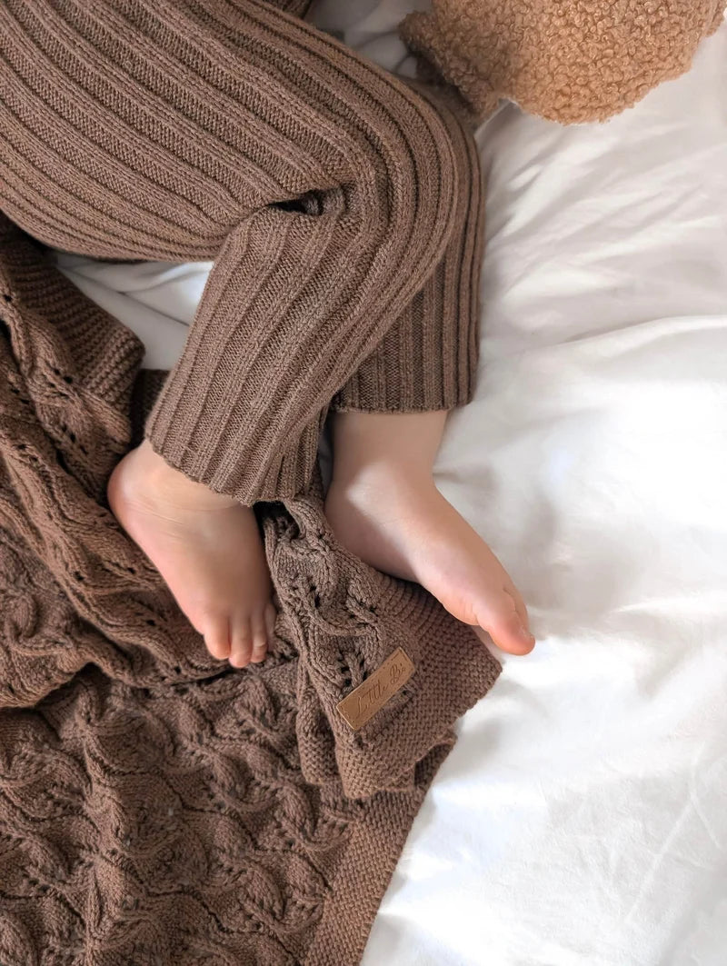 Knitted Cotton Woodlands Blanket - Chocolate