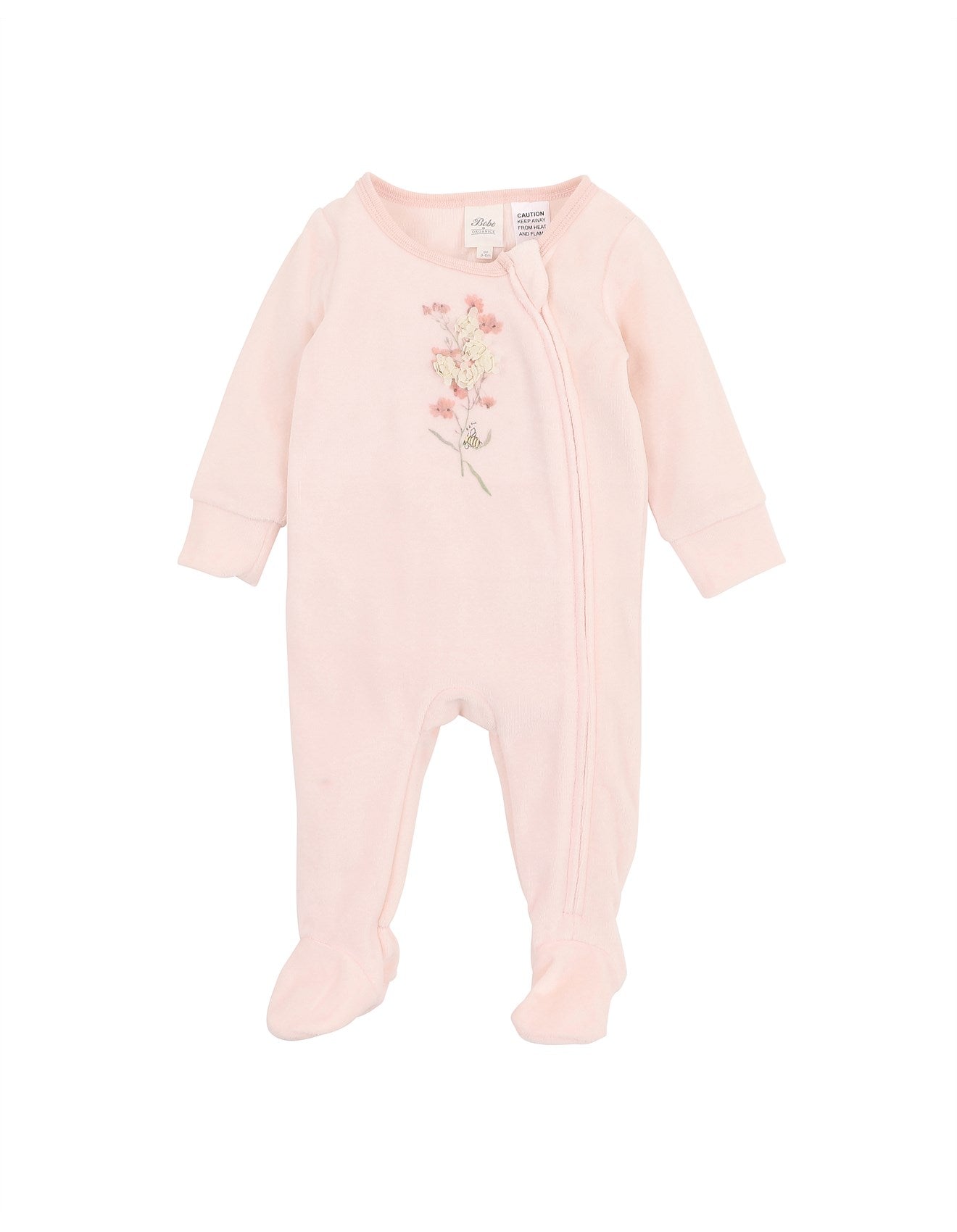 Nancy Velour L/S Zip Onesie - Peachy Pink