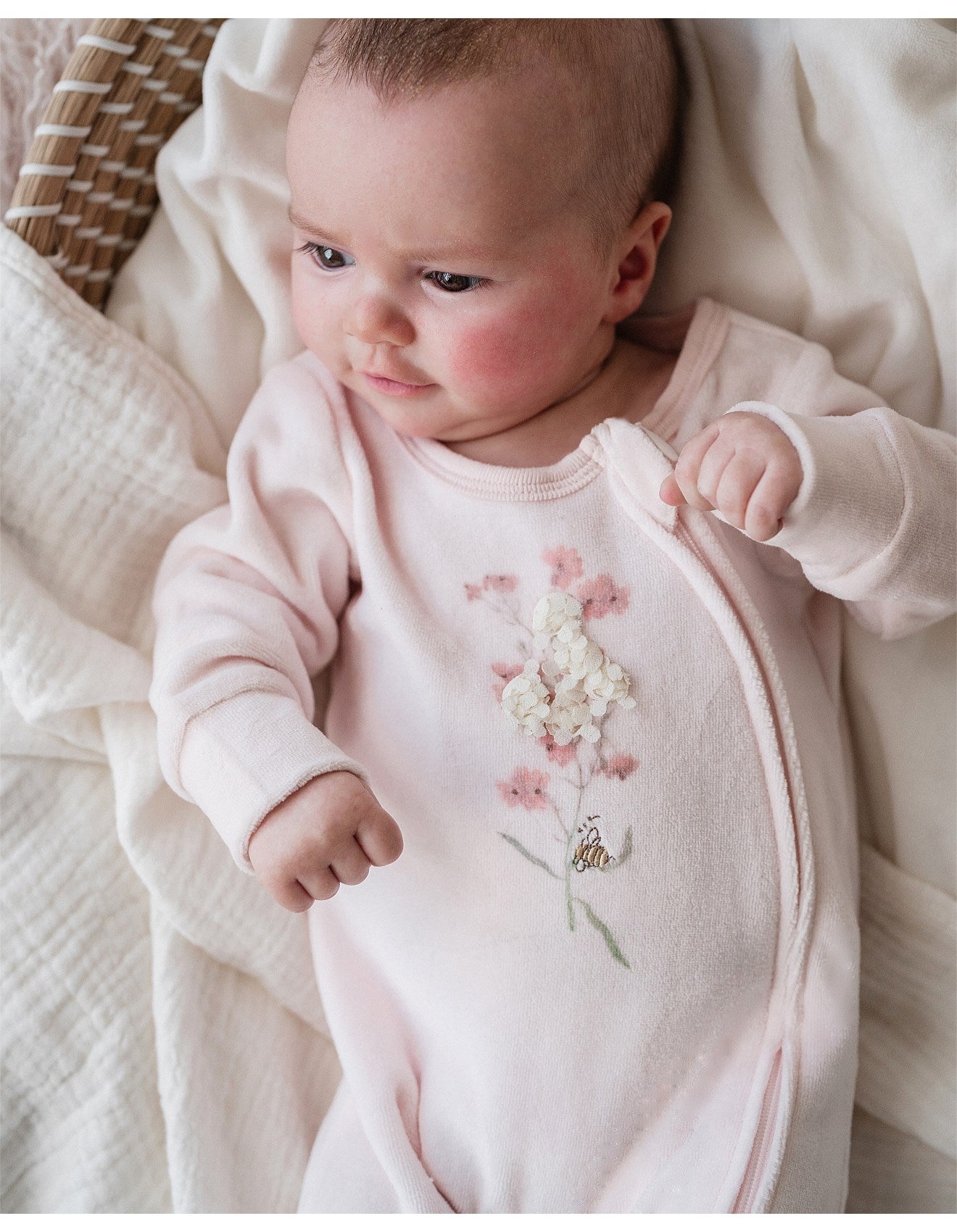 Nancy Velour L/S Zip Onesie - Peachy Pink