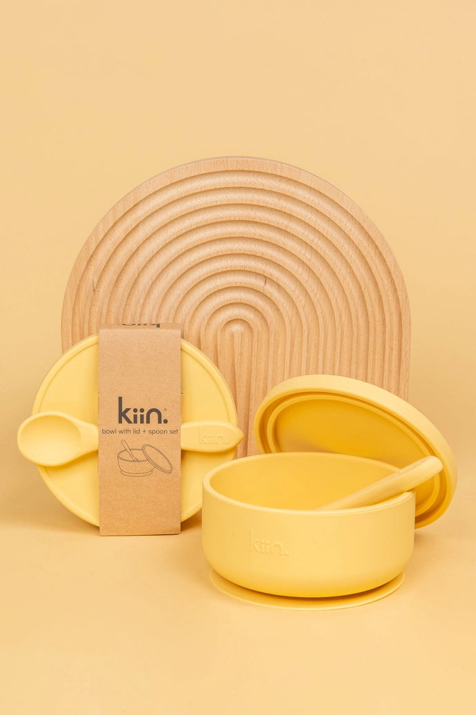 Silicone Suction Bowl w Lid - Buttercup