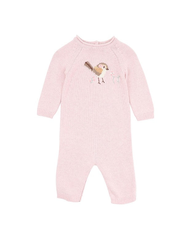 Bird Knitted Romper - Soft Pink Marl