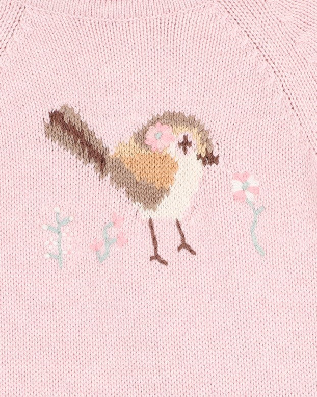 Bird Knitted Romper - Soft Pink Marl