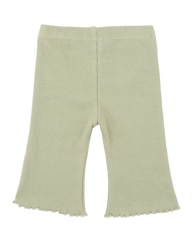 Flared Rib Leggings - Olive Green