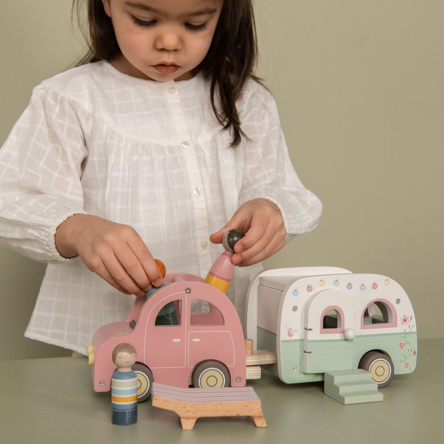 Wooden Toy Car with Caravan