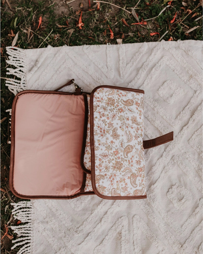 OIOI Change Mat Clutch - Peach Paisley/Tan