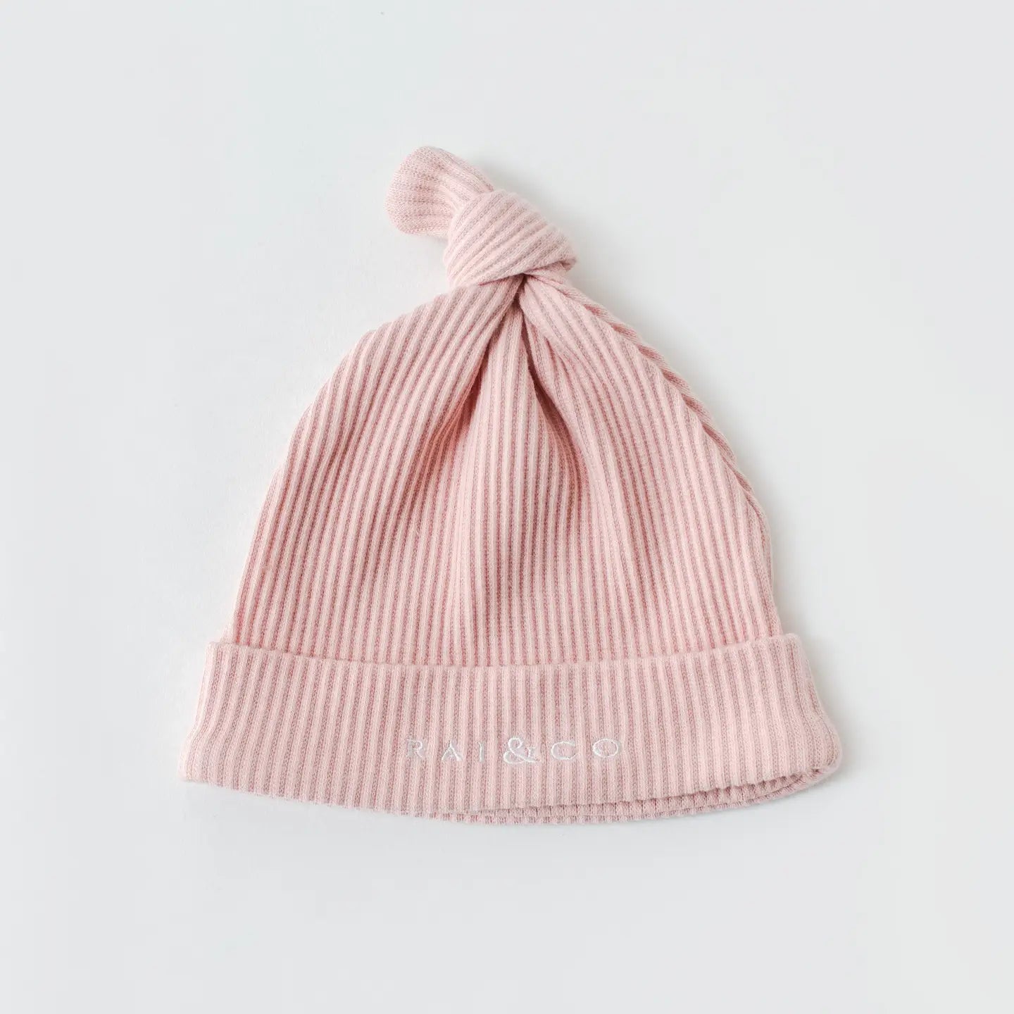 Baby Beanie Ribbed Knotted - Powder Pink