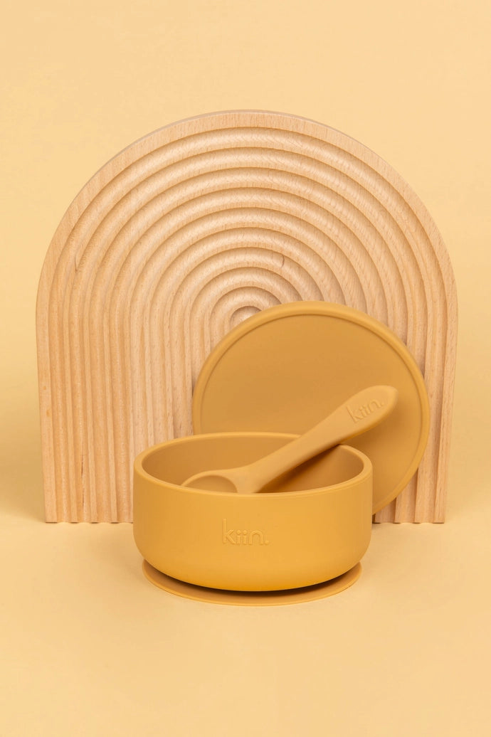 Silicone Suction Bowl w Lid & Spoon - Tan