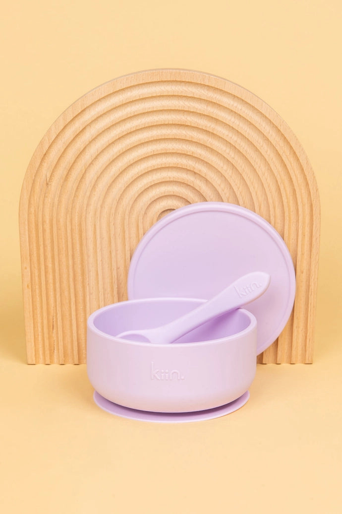 Silicone Suction Bowl w Lid - Lilac