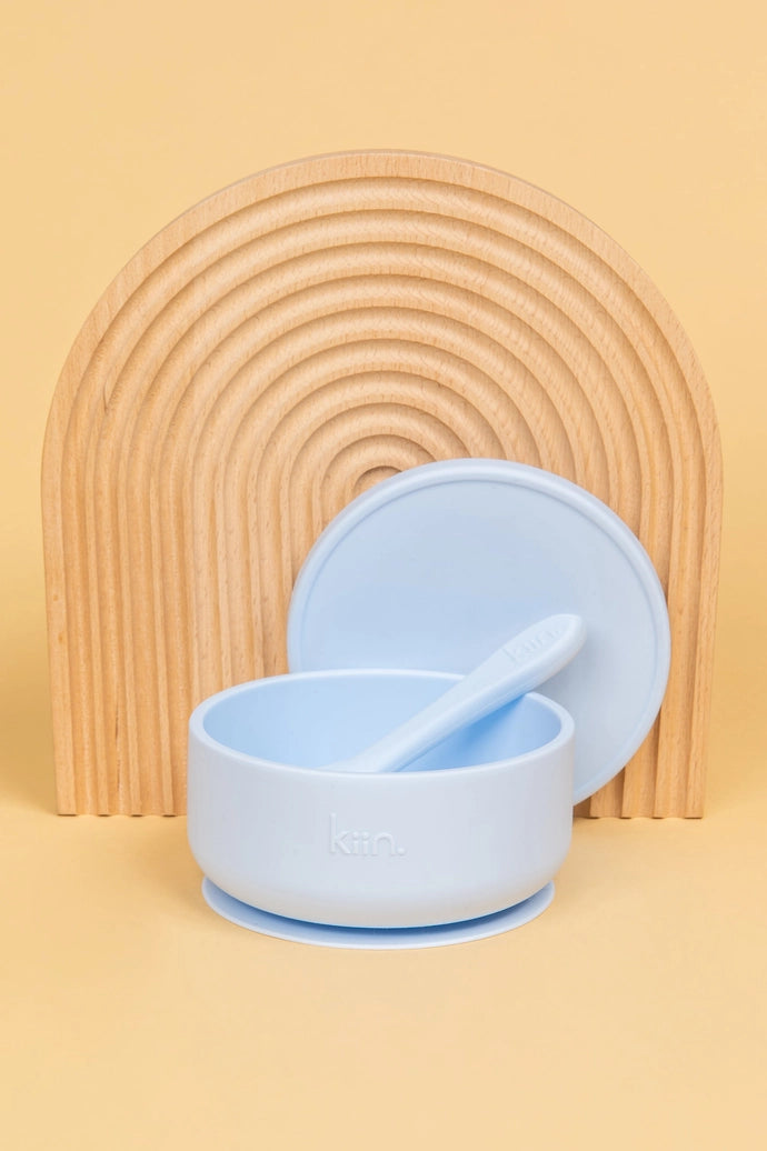 Silicone Suction Bowl w Lid & Spoon - Pastel Sky