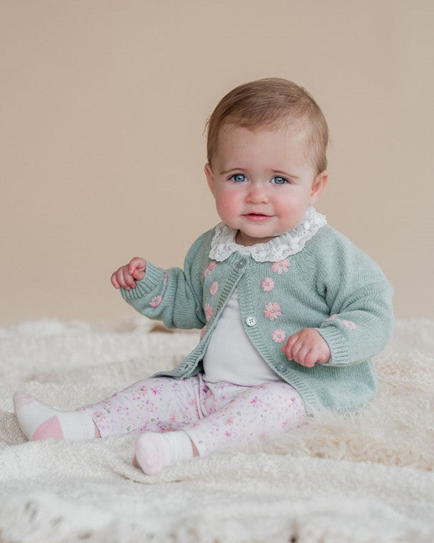 Molly Cardigan w Hand Embroidery - Sage Marl