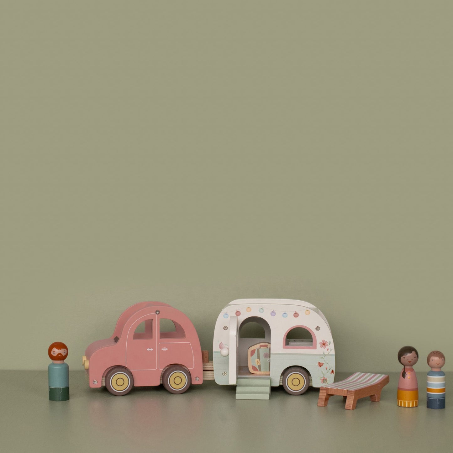Wooden Toy Car with Caravan