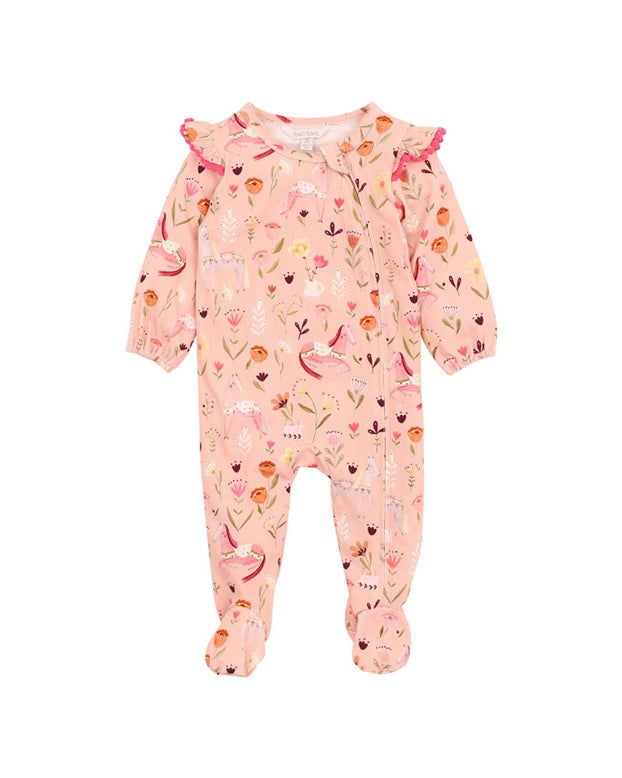 Wild Horses L/S Zip Onesie - Wild Horses Print