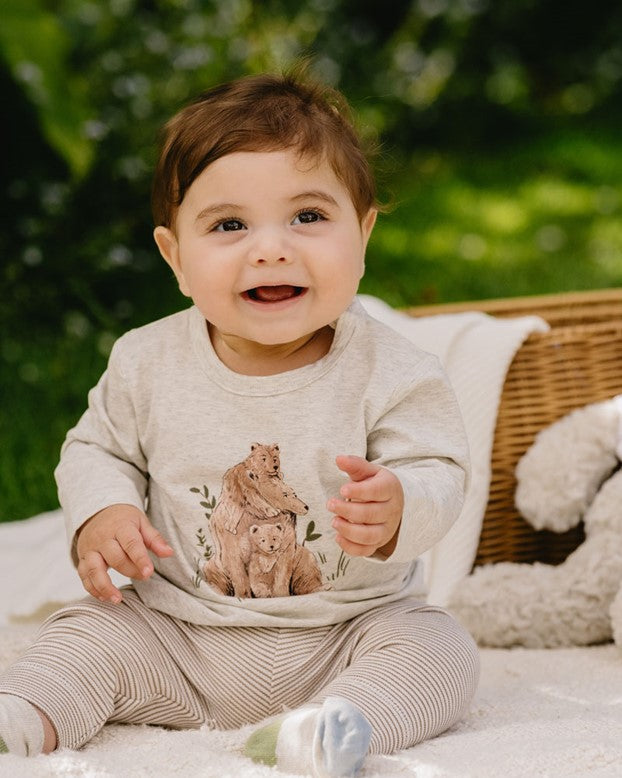 Mateo Bear Tee - Lt Grey Marl