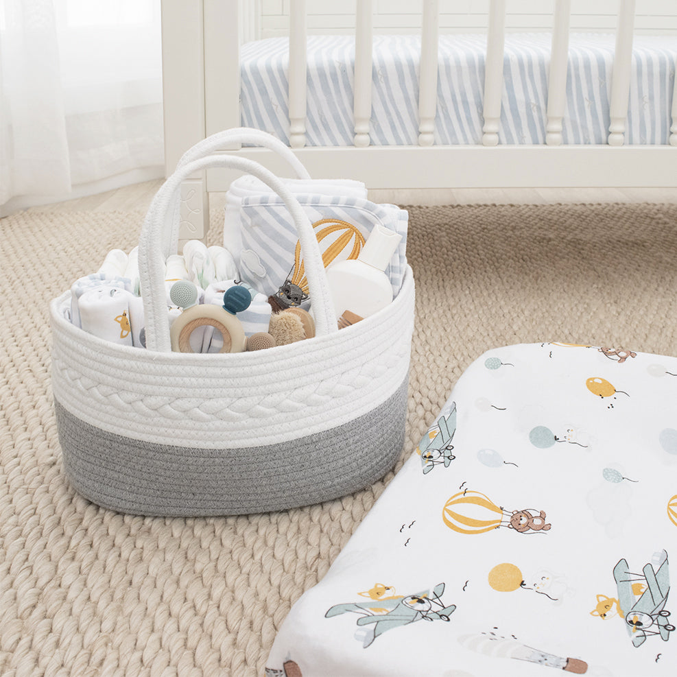 Cotton Rope Nappy Caddy - Grey/White