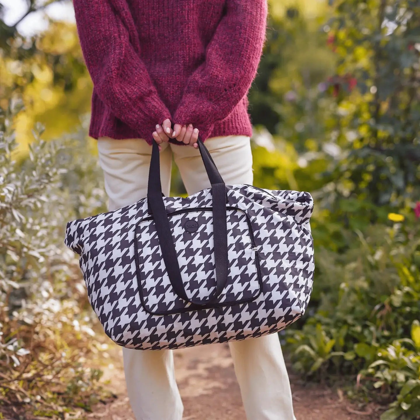 Fold Up Tote - Houndstooth