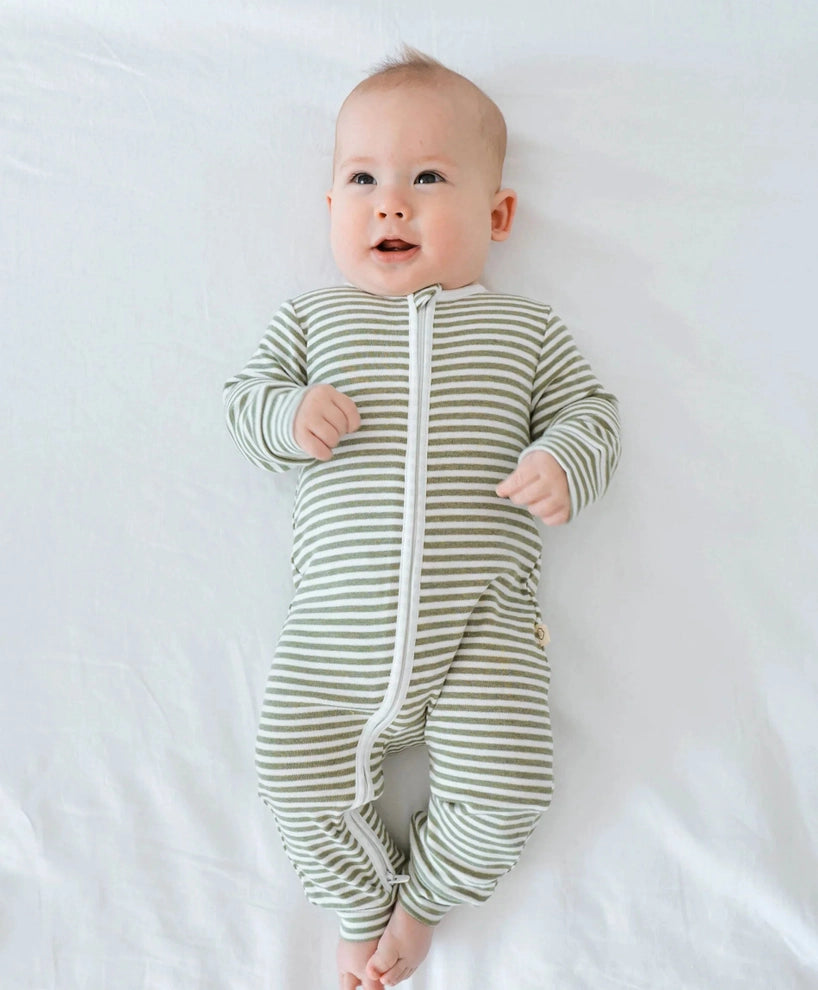 Organic Cotton Growsuit - Forest Green Stripes