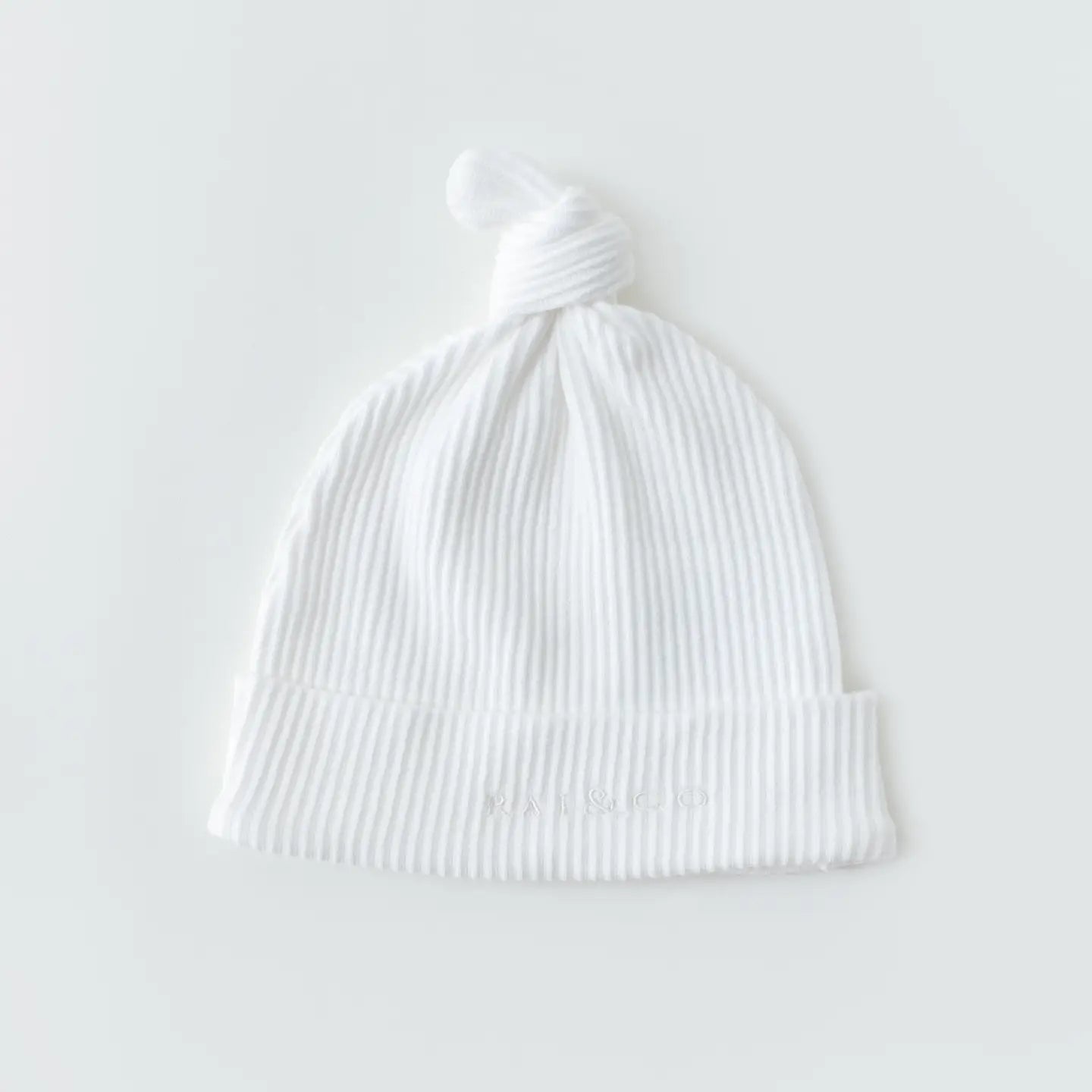 Baby Beanie Ribbed Knotted - White