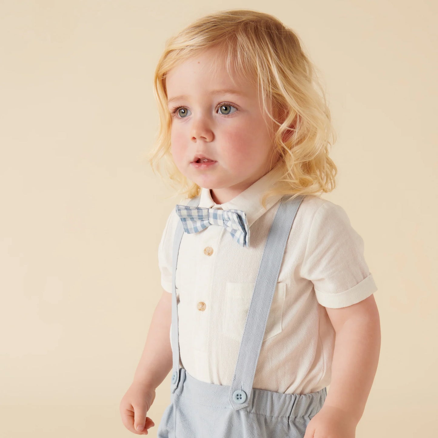 Archie S/S Button Romper - Ivory