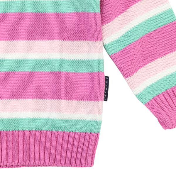 Stripe Knit Sweater - Hot Pink & Green