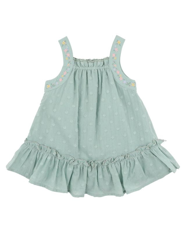 Anya Dobby Dress - Dusky Sage