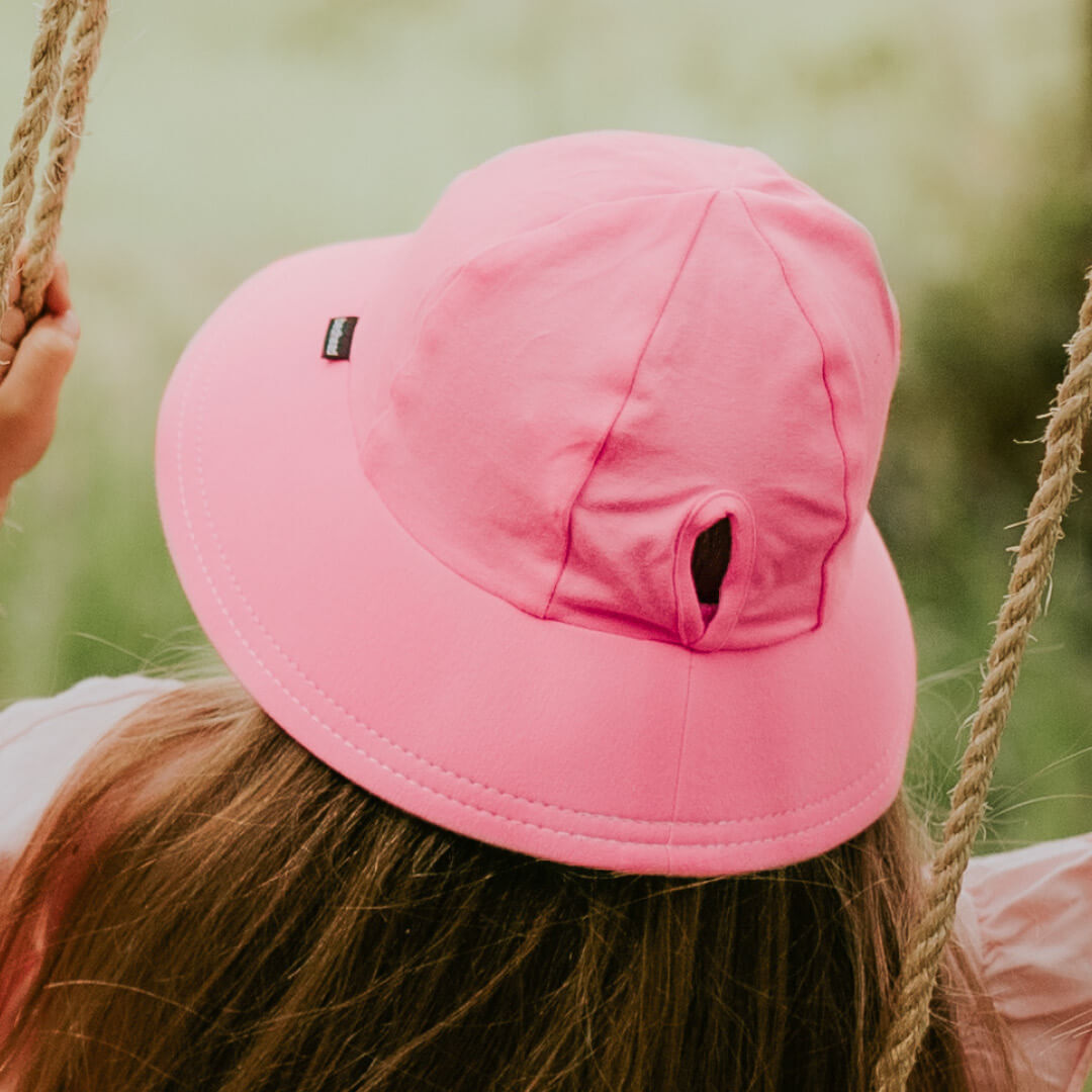 Girls Ponytail Bucket Hat - Baby Pink