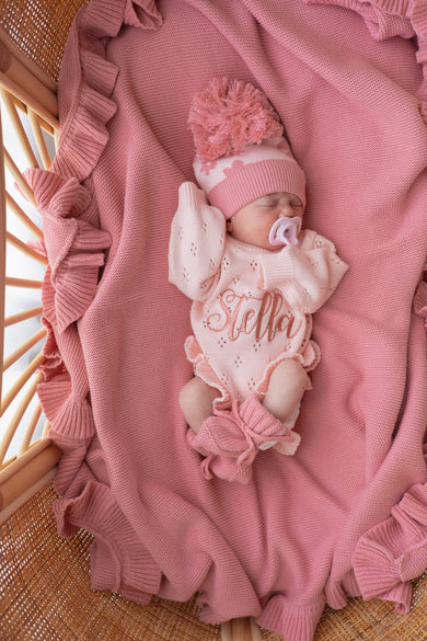 Frill Knit Blanket - Strawberry