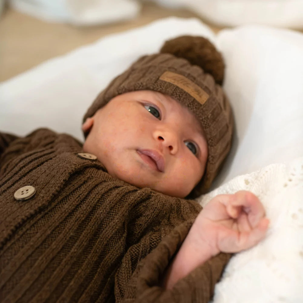 Knitted Cotton Ribbed Beanie - Chocolate