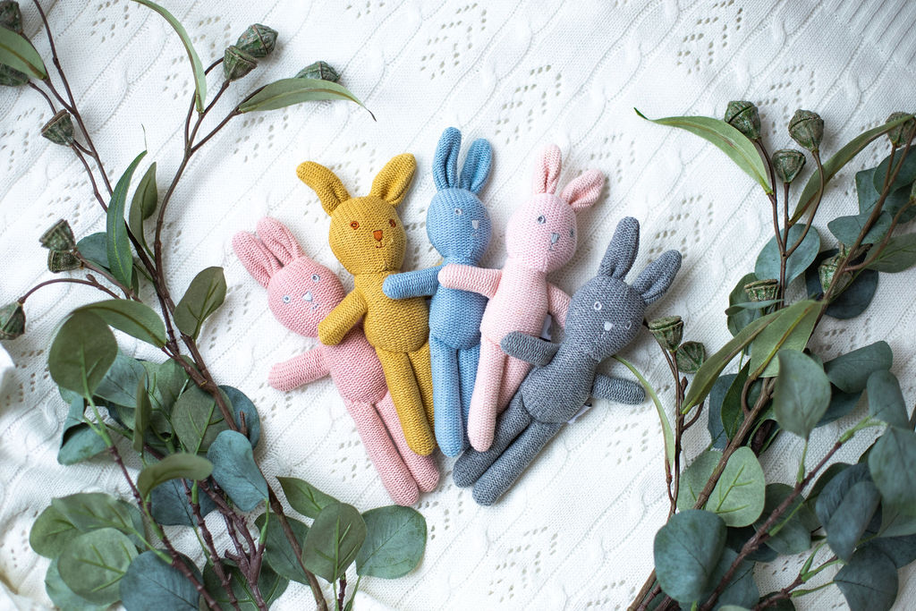 Knitted Bunny Rattle - Mustard