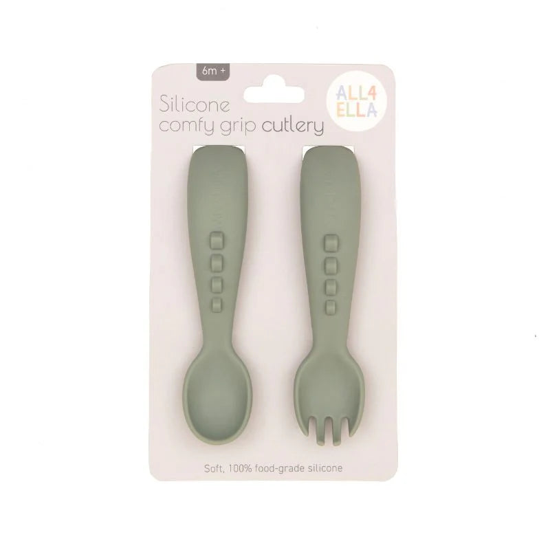 Silicone Fork & Spoon Set - Olive