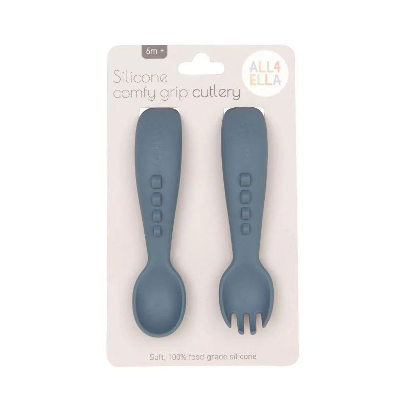 Silicone Fork & Spoon Set - Slate Blue