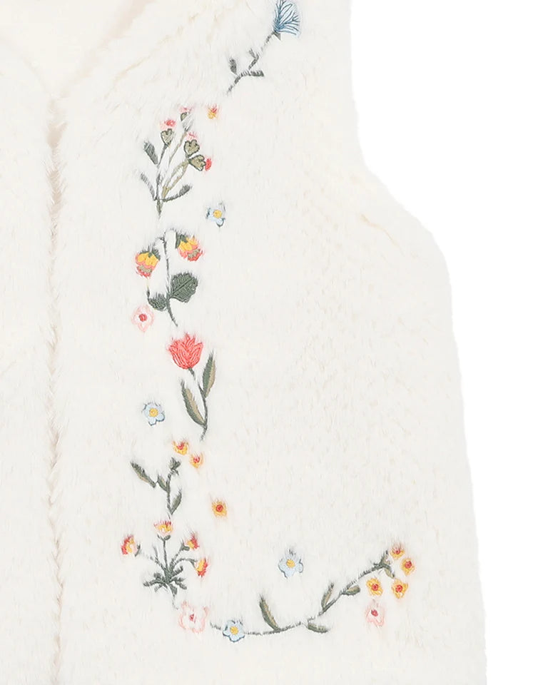 Botanica Embroidered Faux Fur Vest - Cream