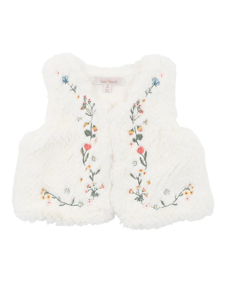 Botanica Embroidered Faux Fur Vest - Cream