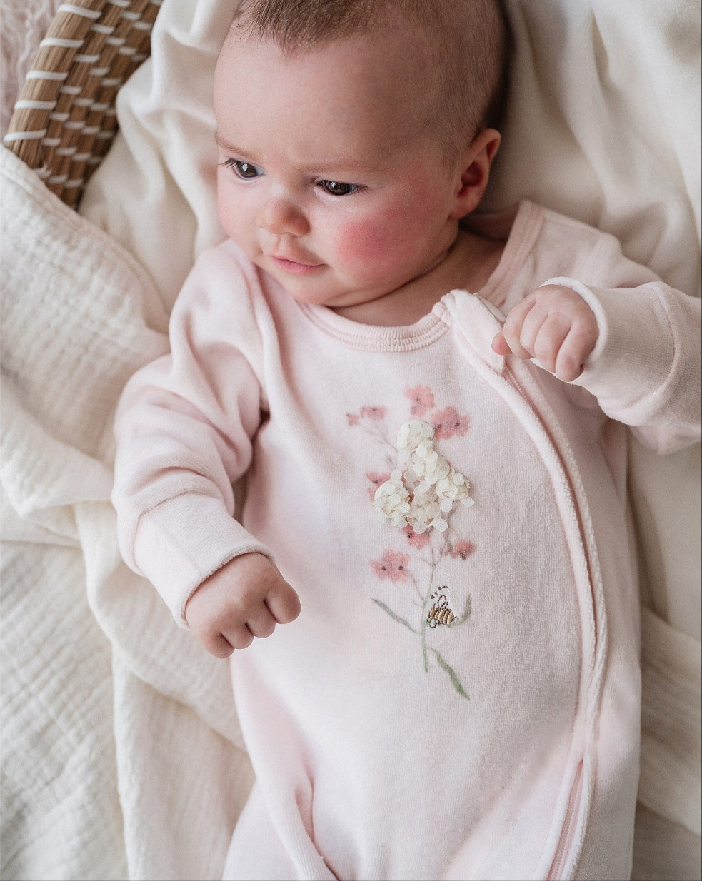 Nancy Velour L/S Zip Onesie - Peachy Pink