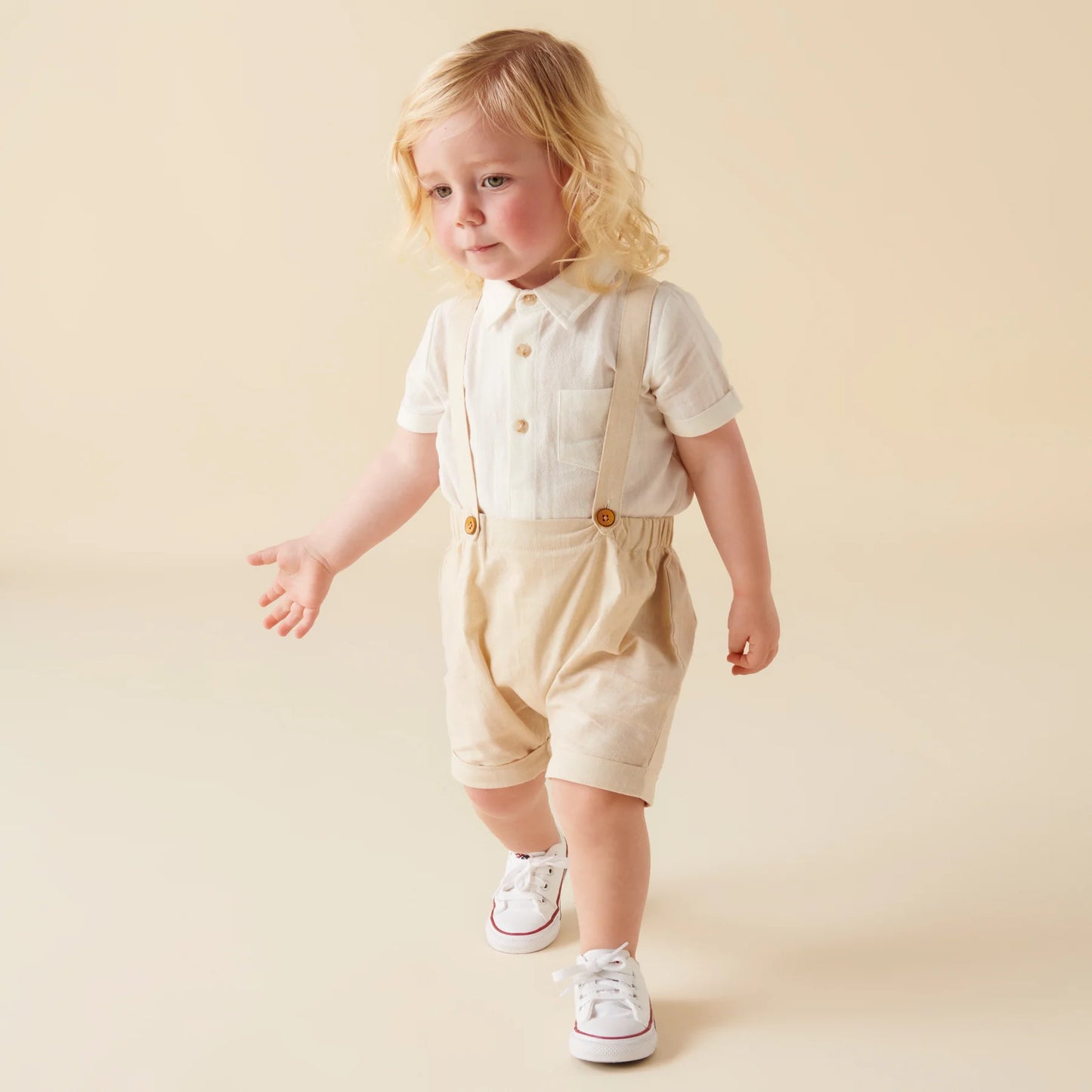 Archie S/S Button Romper - Ivory