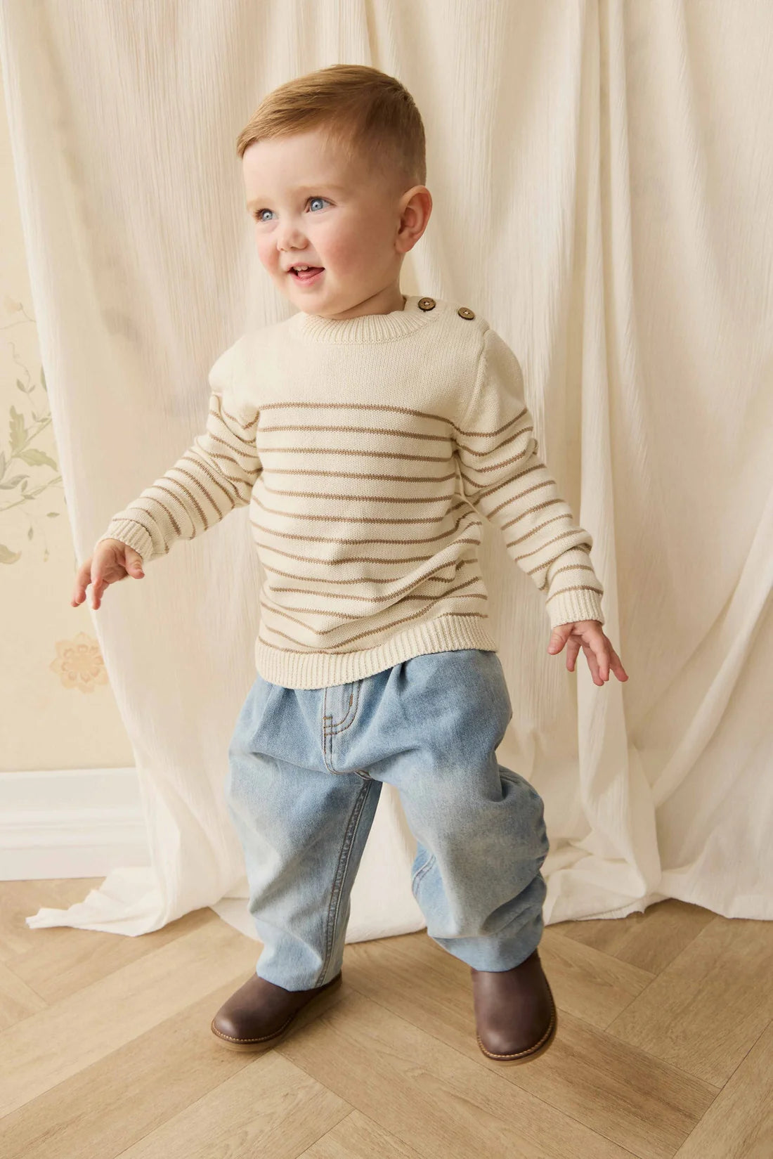 Malcolm Knitted Jumper - Stripe Cloud/Brioche