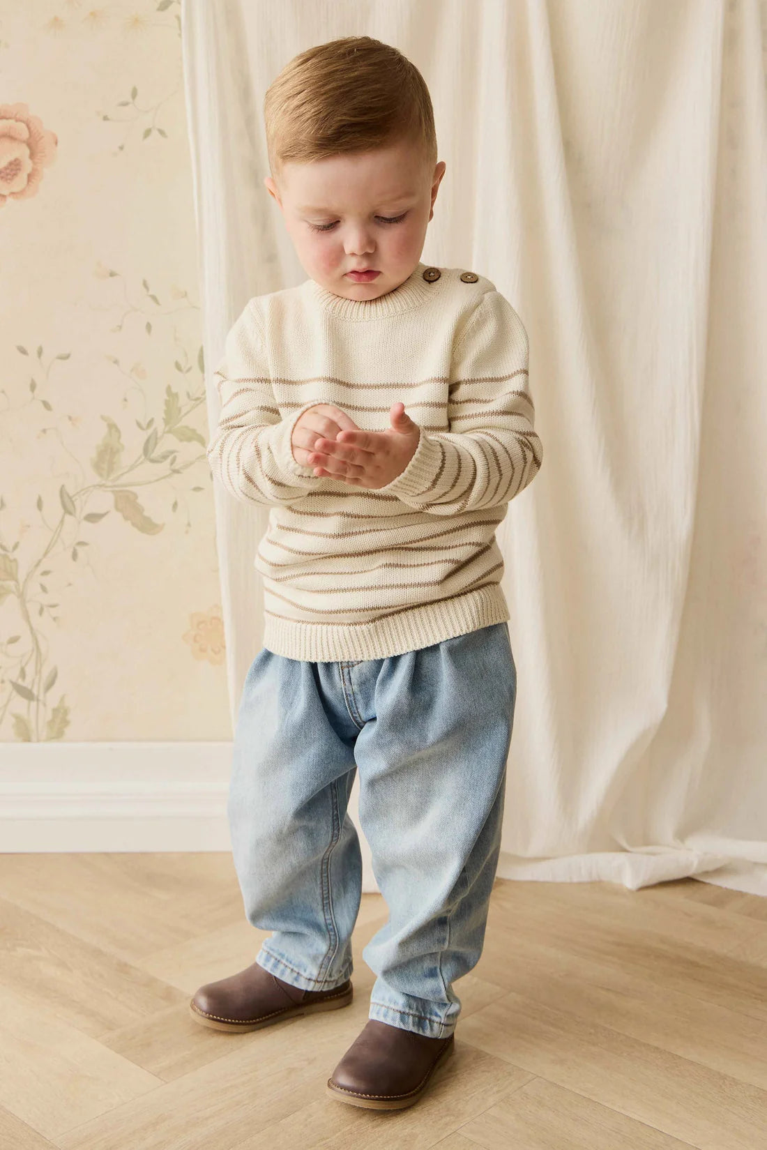 Malcolm Knitted Jumper - Stripe Cloud/Brioche