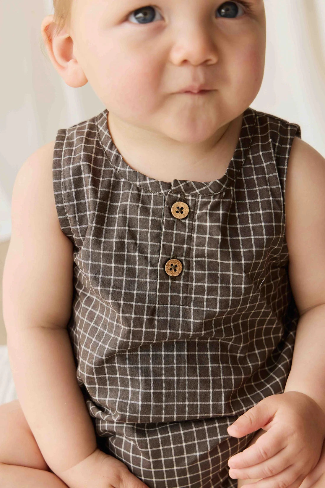 Archie Playsuit - Coffee Grid