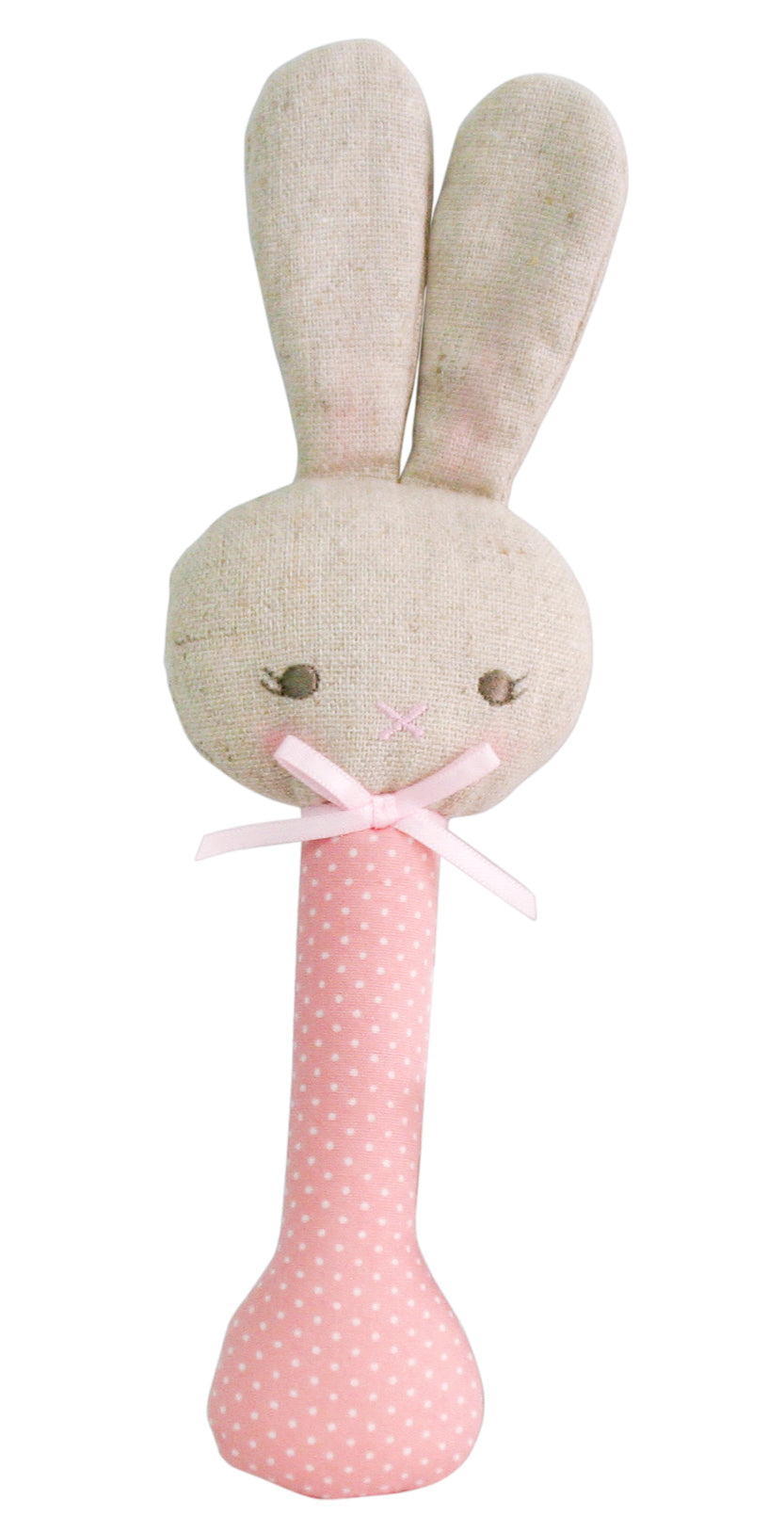 Baby Bunny Stick Rattle - Pink with White Spots