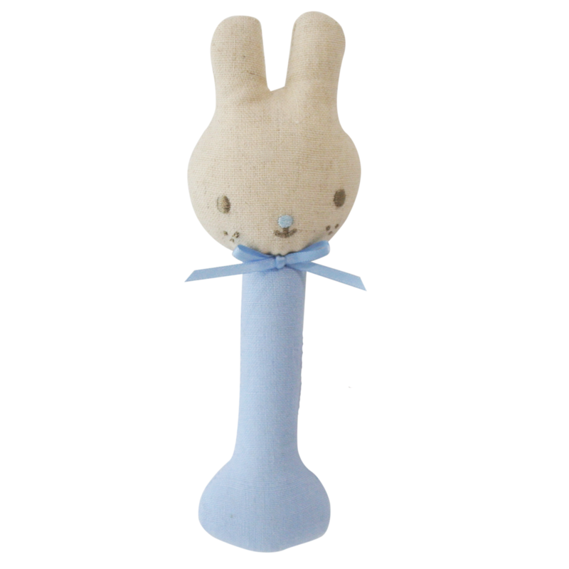 Linen Bunny Stick Rattle - Blue