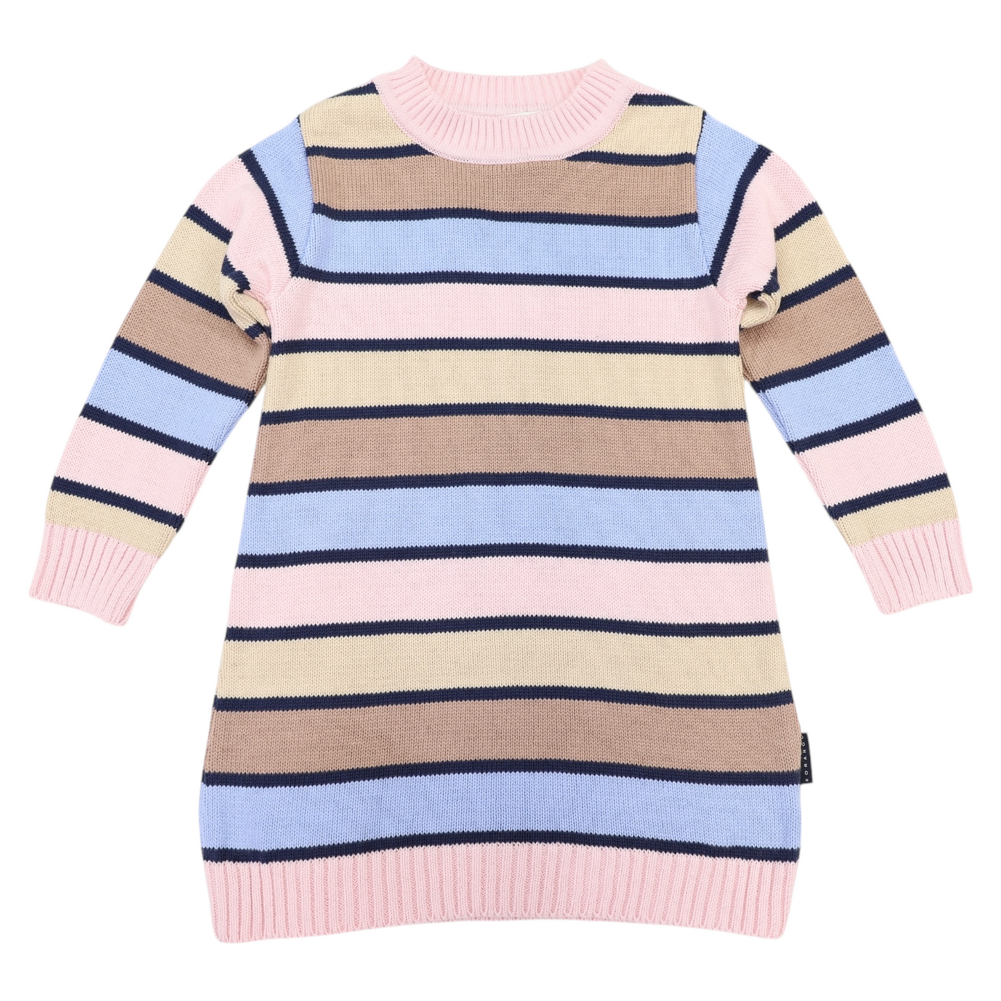 A-Line Striped Knit Dress - Blue