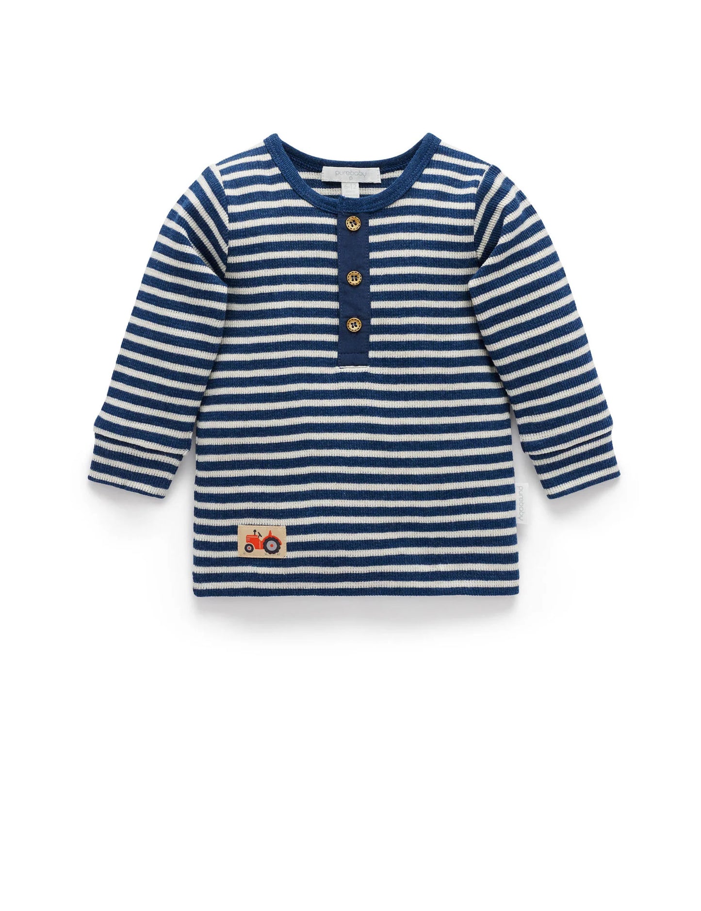 Henley Waffle Top - Blueberry Stripe