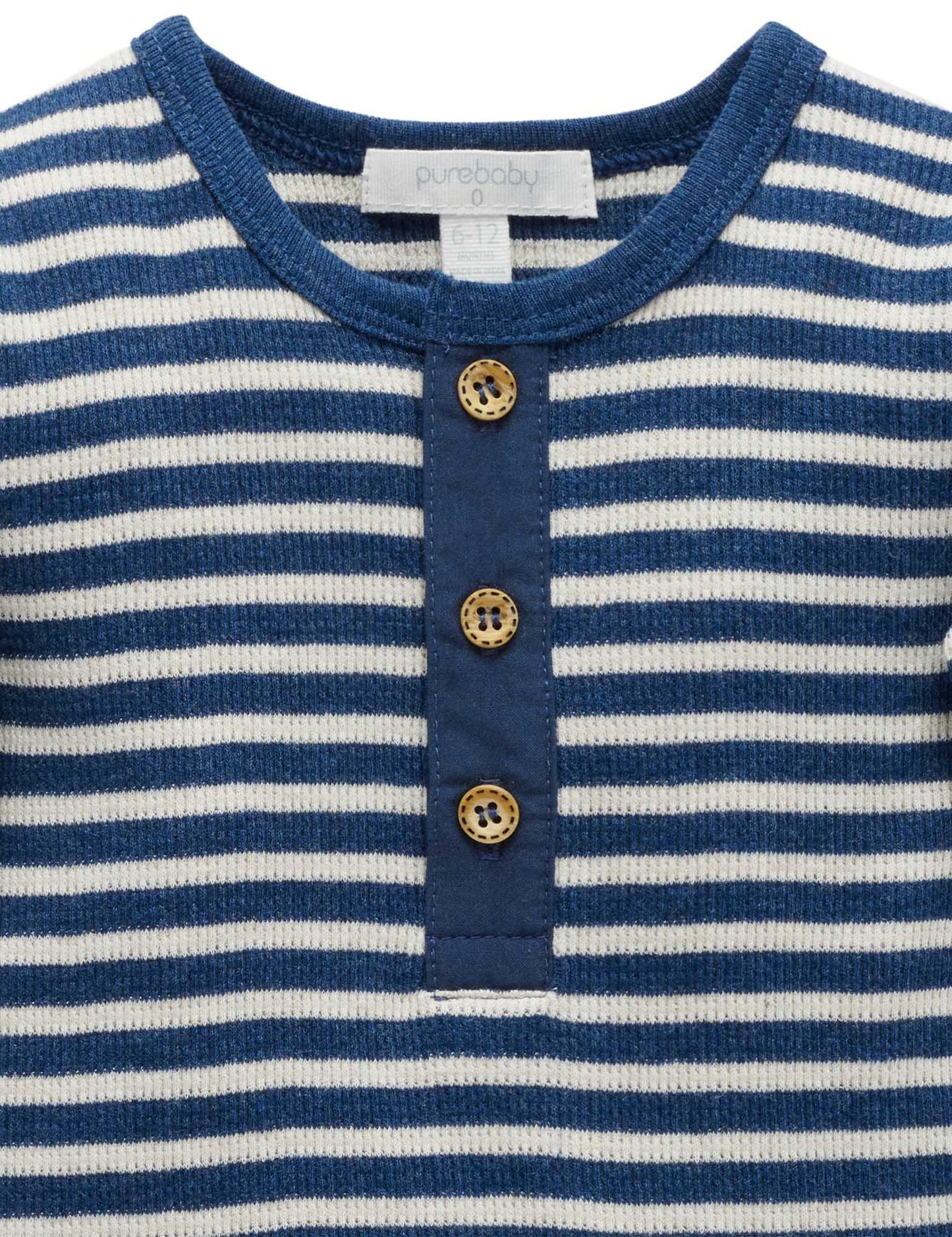 Henley Waffle Top - Blueberry Stripe