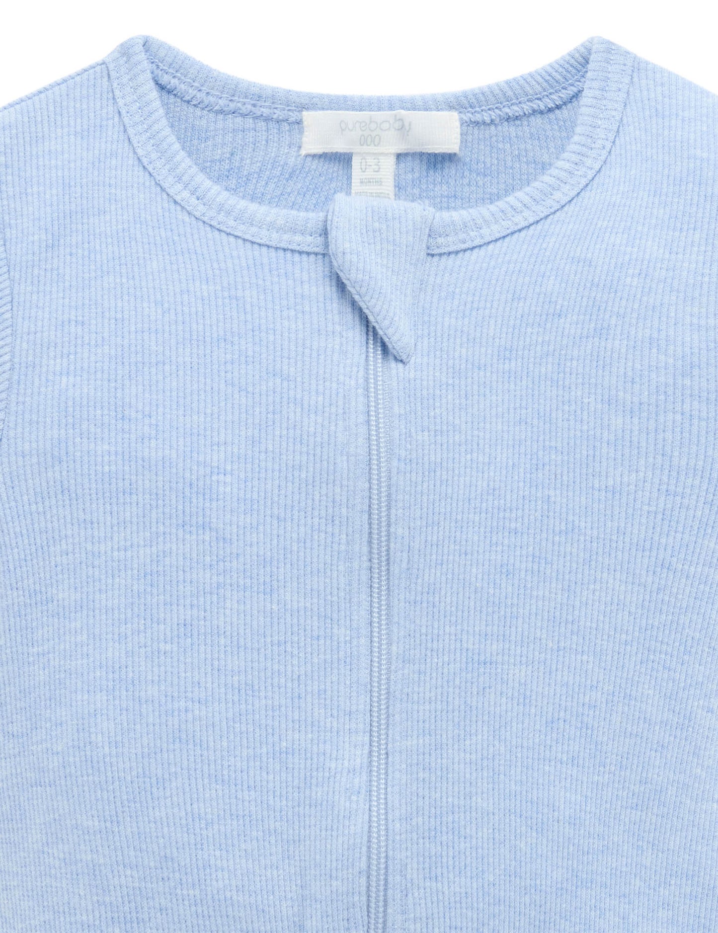 Short Ribbed Zip Growsuit - Pale Blue Melange